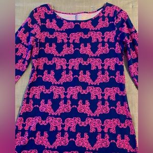 LILLY PULITZER navy/pink elephant print dress, size M, excellent condition.